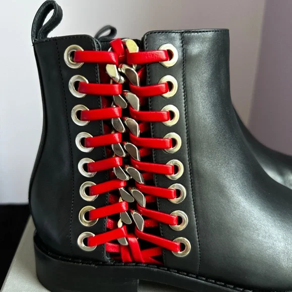 Alexander McQueen Braided Chain Leather Ankle Boots - Picture 10 of 14